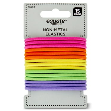 Equate Non-Metal Hair Elastics, Assorted Colors, for Ponytails, Braids, or Buns, Color May Vary (15 Count)