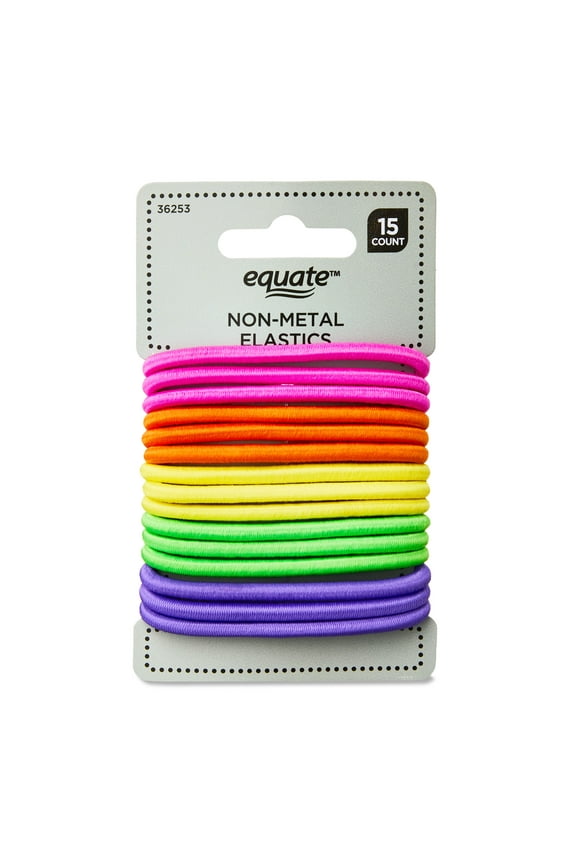 Non-Metal Hair Elastics, Assorted Colors, for Ponytails, Braids, or Buns, Color May Vary, 15 Count