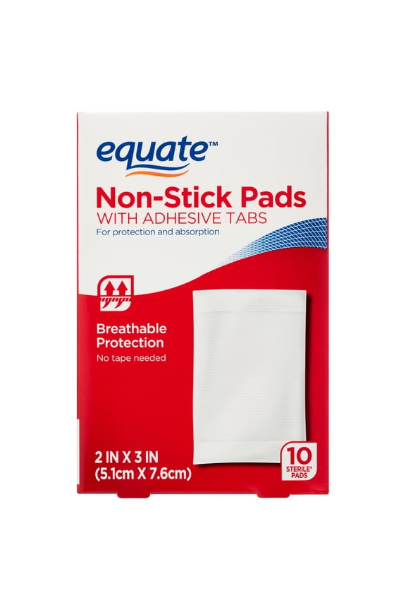 Non-Stick Pads with Adhesive Tabs, 2 in x 3 in, 10 Count