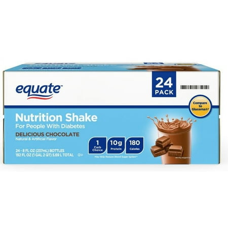Equate Nutrition Shake for People with Diabetes, Chocolate, 8 fl oz, 24 Count