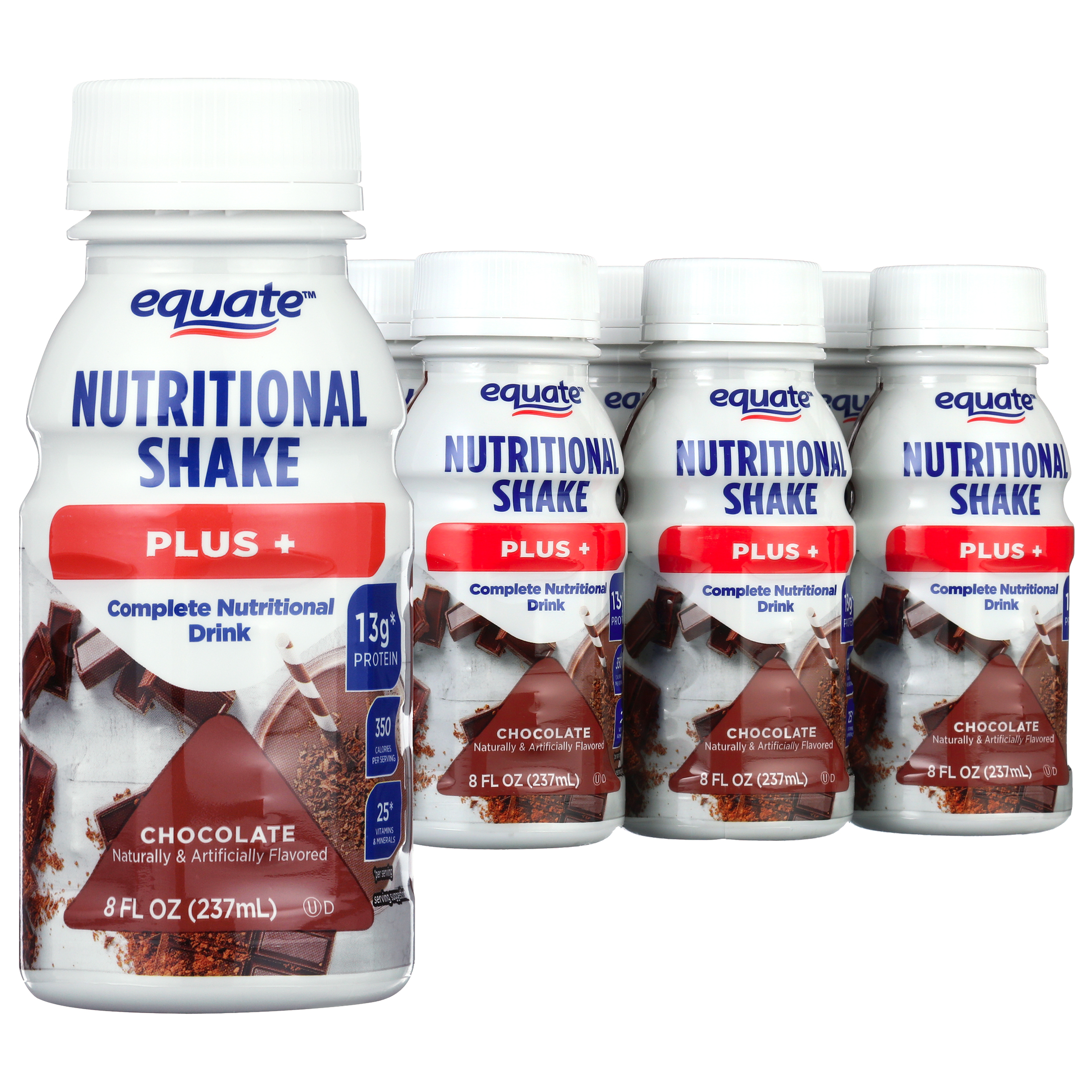 Equate Nutritional Shake Plus, Chocolate, 8 fl oz, 6 Count - image 1 of 10