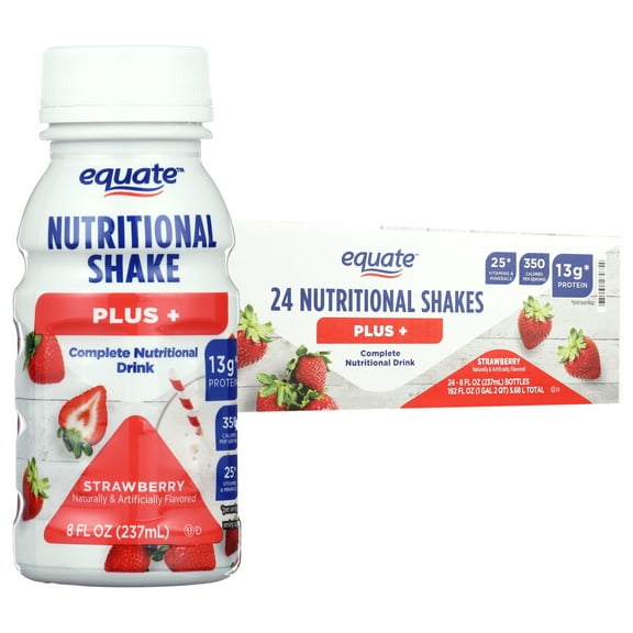Equate Nutritional Shake Plus, Strawberry, 8 fl oz, 24 Count