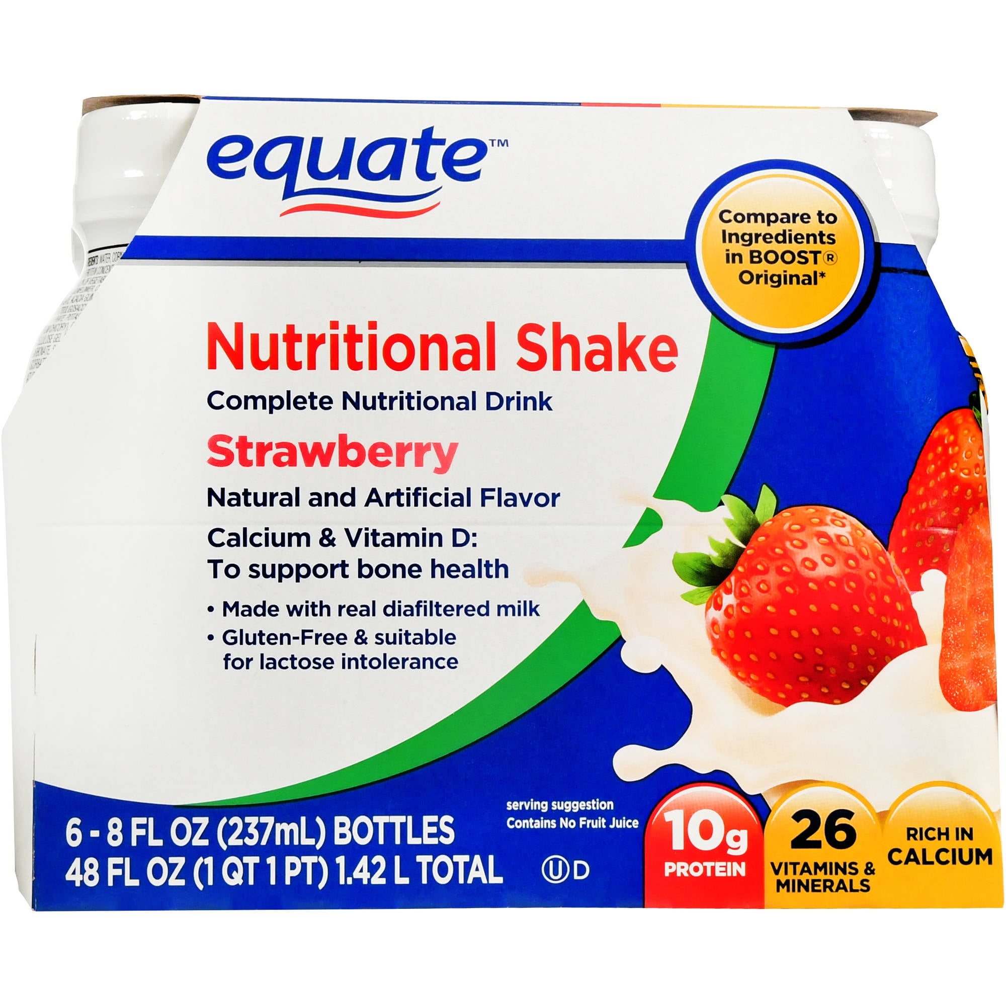 Equate Nutritional Shake, Strawberry, 48 Oz, 6 Ct