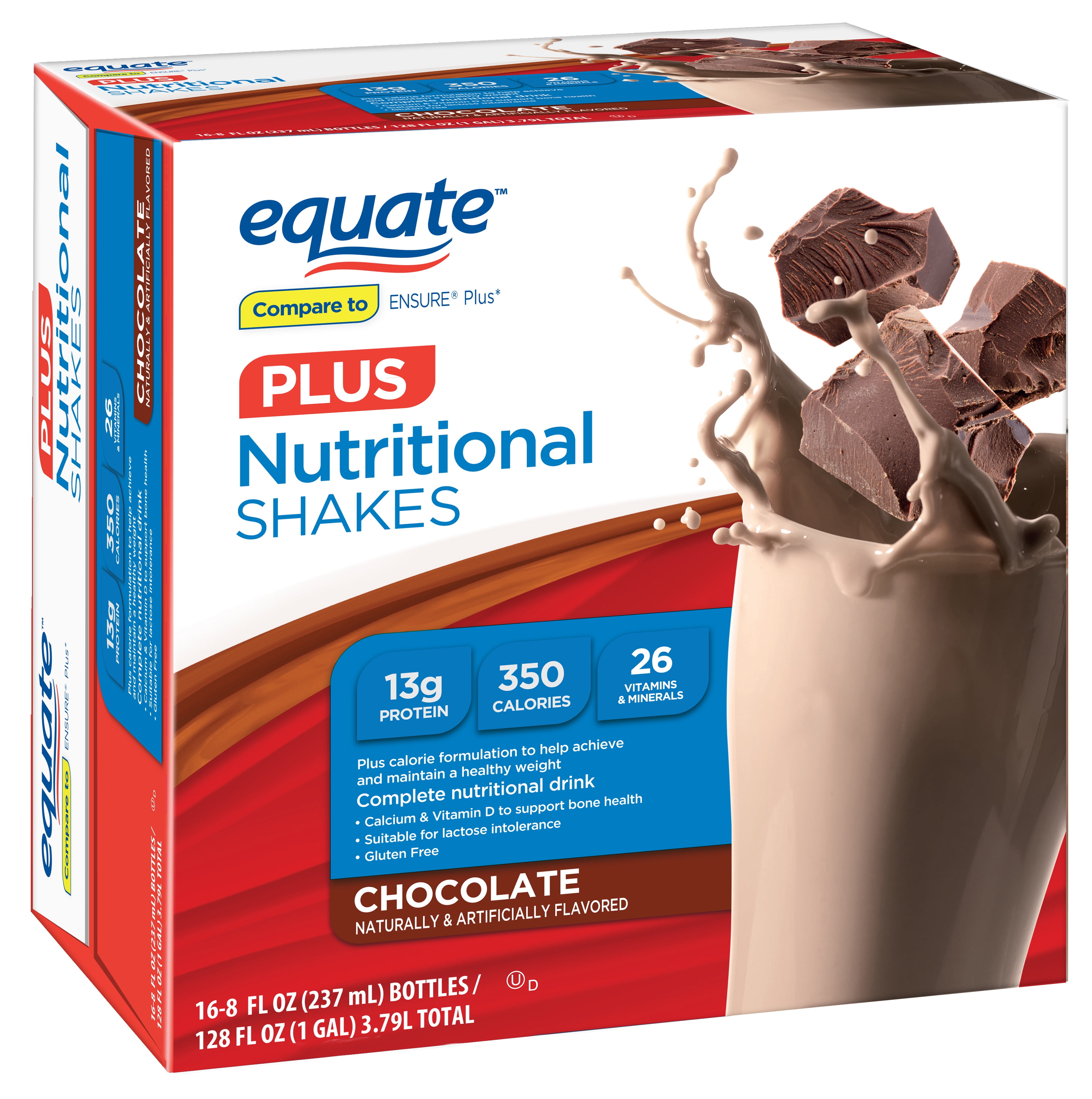Equate Nutritional Shakes Plus, Chocolate, 8 fl oz, 16 Count