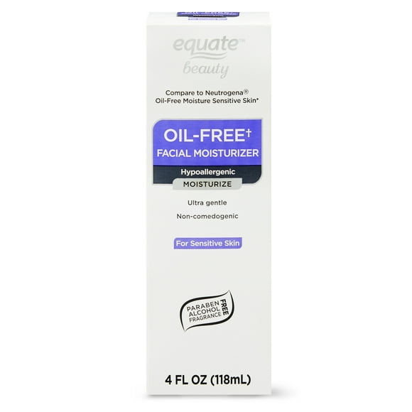 Equate Oil-Free Facial Moisturizer for Face Care of Sensitive Skin, Fragrance Free, 4 fl oz, Compare to Neutrogena® Oil-Free Moisture Sensitive Skin