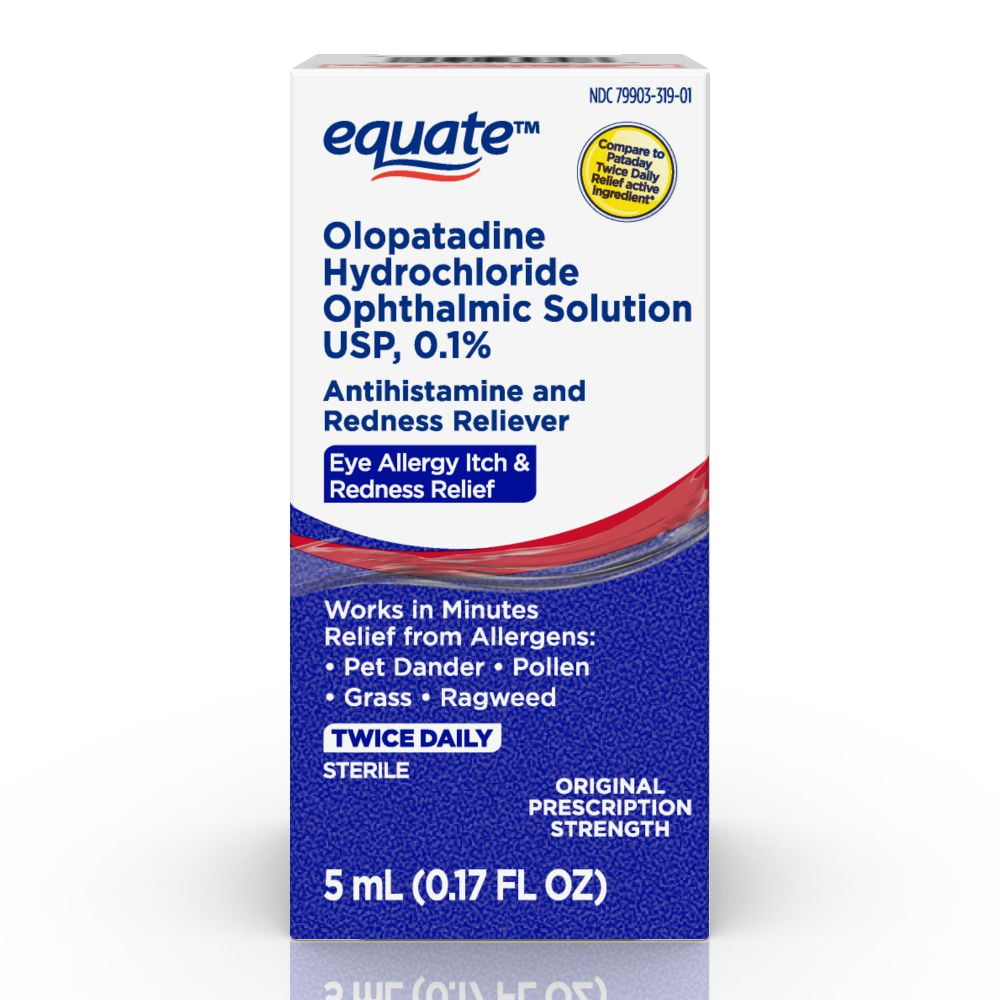 Equate Eye Itch Relief Antihistamine Eye Drops, Olopatadine HCL 0.1%, 5mL, Compare to Pataday Twice Daily Relief Active Ingredient