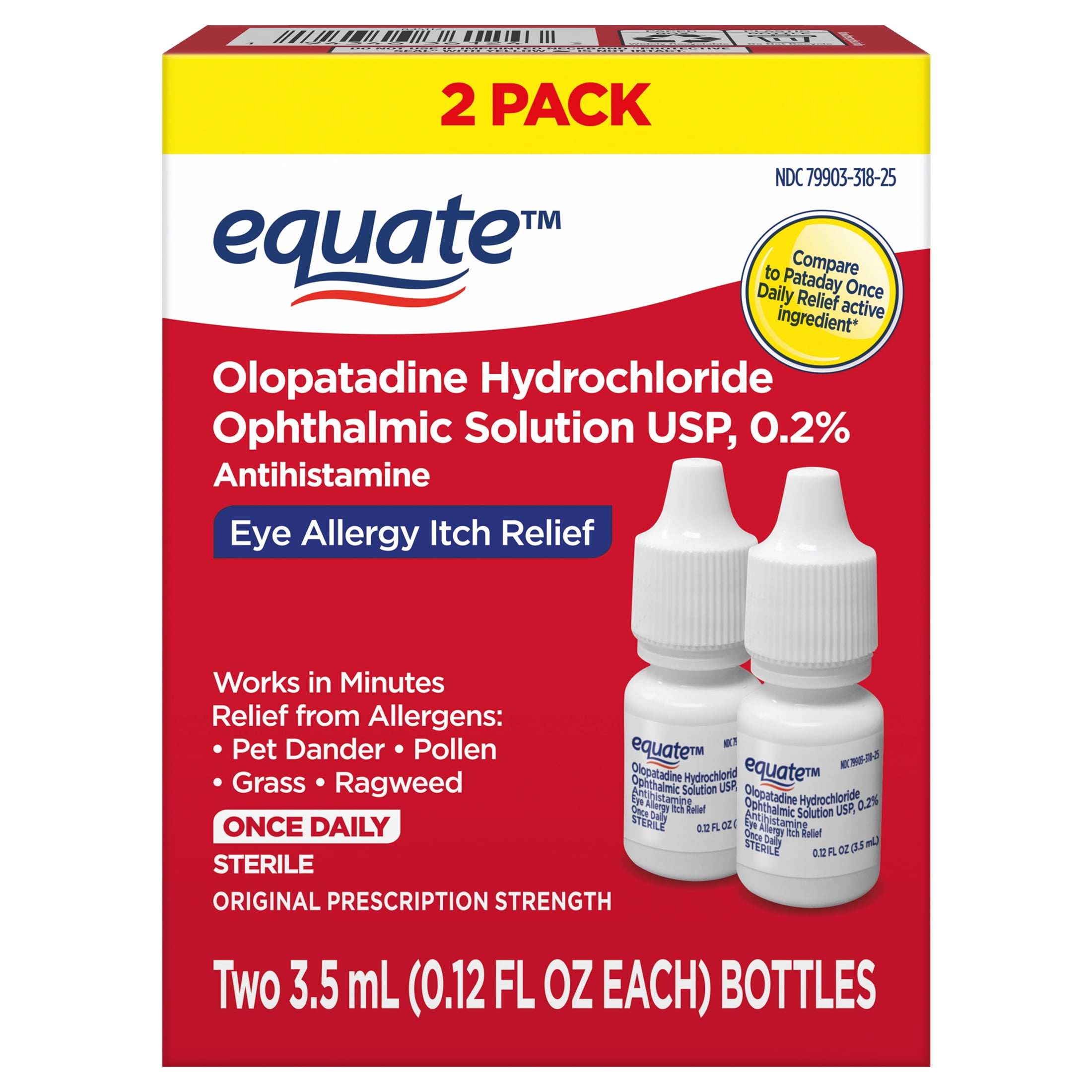 Equate Eye Allergy Itch Relief, Olopatadine HCL 0.2%, 3.5mL, Twin Pack