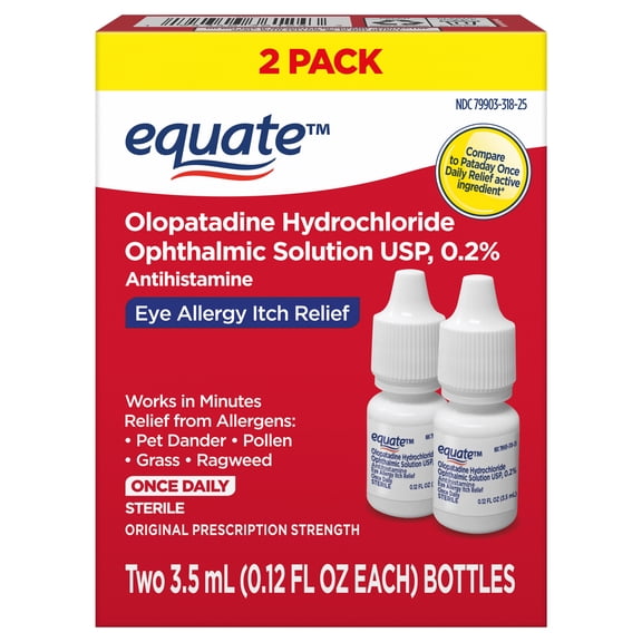 Equate Eye Allergy Itch Relief, Olopatadine HCL 0.2%, 3.5mL, Twin Pack