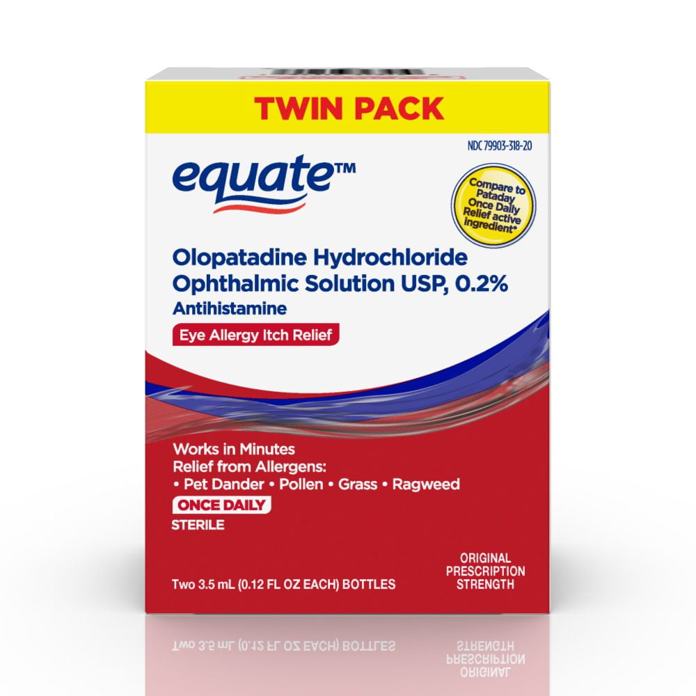 Equate Eye Itch Relief Antihistamine Eye Drops, Olopatadine HCL 0.2%, 3.5mL, 2 Count, Compare to Pataday Once Daily Relief Active Ingredient