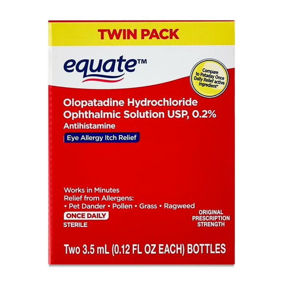 Equate Eye Allergy Itch Relief, Olopatadine HCL 0.2%, 3.5mL, Twin Pack