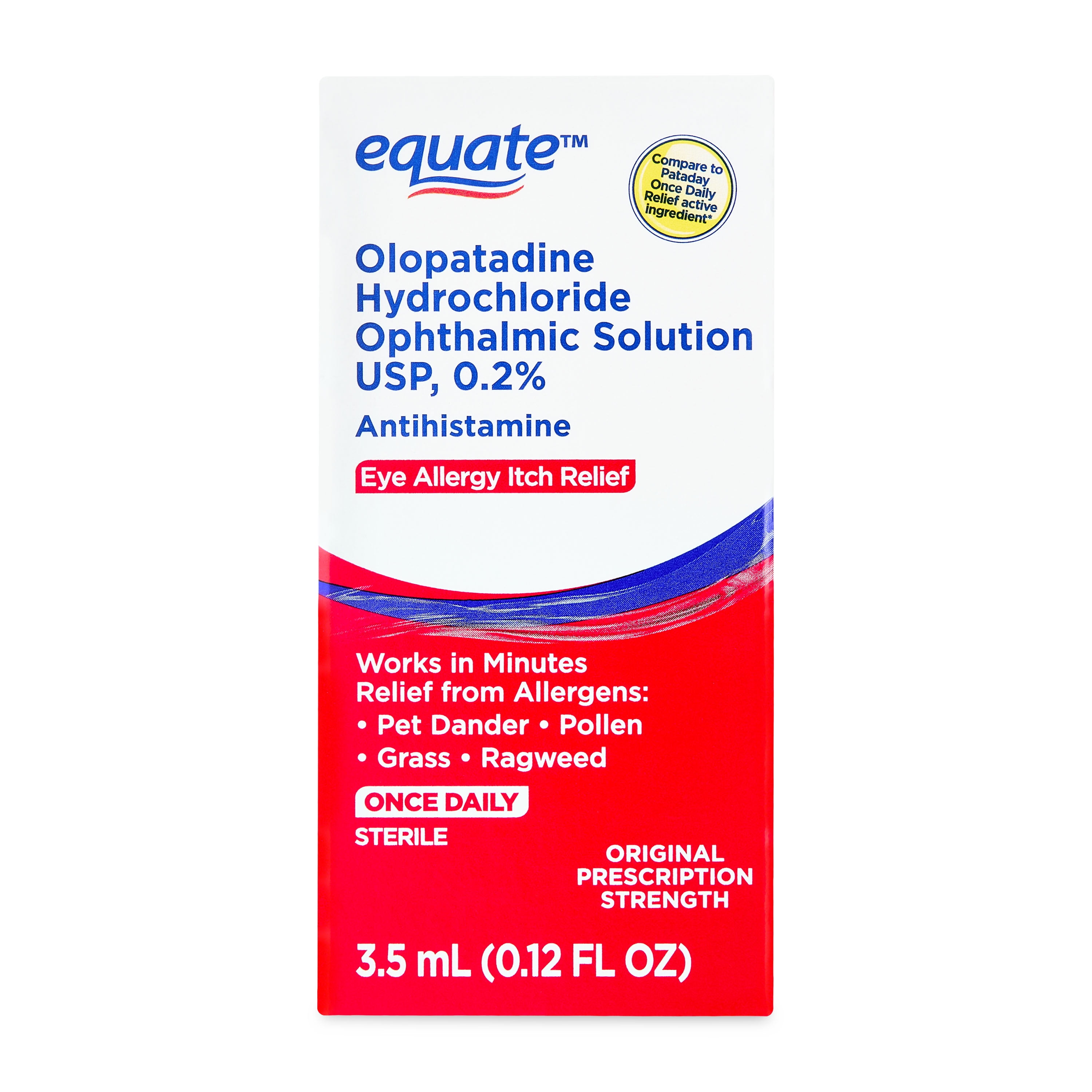 Equate Eye Itch Relief Antihistamine Eye Drops, Olopatadine HCL 0.2%, 3.5mL, Compare to Pataday Once Daily Relief Active Ingredient