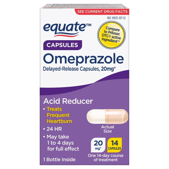 Equate Omeprazole Delayed-Release Acid Reducer Capsules 20mg, 14 Count