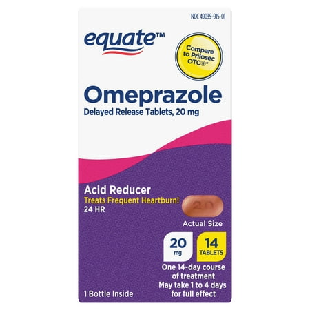 Equate Omeprazole Delayed Release Tablets 20 mg, Acid Reducer, Frequent Heartburn, 14 Count