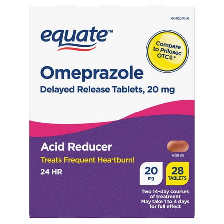 Equate Omeprazole Delayed Release Tablets 20 mg, Acid Reducer, Frequent Heartburn, 28 Count