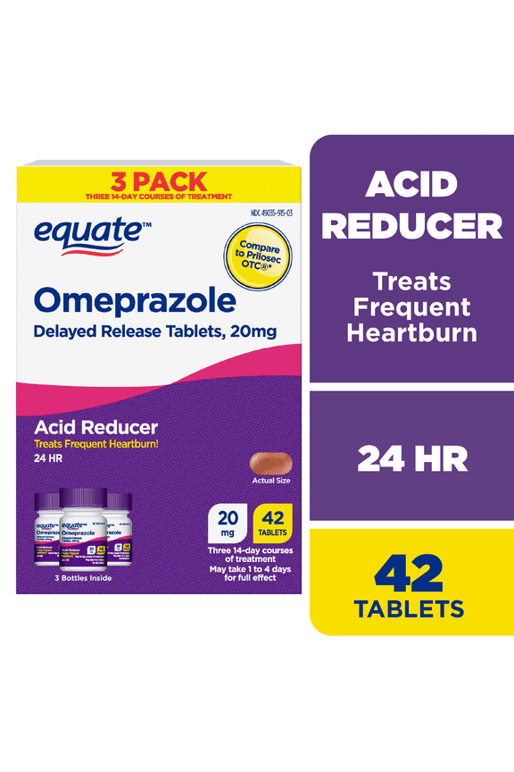 Omeprazole 20mg Tablets Delayed Release, Acid Reducer for Frequent Heartburn, 42 Count, Compare to Prilosec OTC