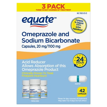 Equate Omeprazole and Sodium Bicarbonate Capsules, Acid Reducer, 20 mg/1100 mg, 42 Count