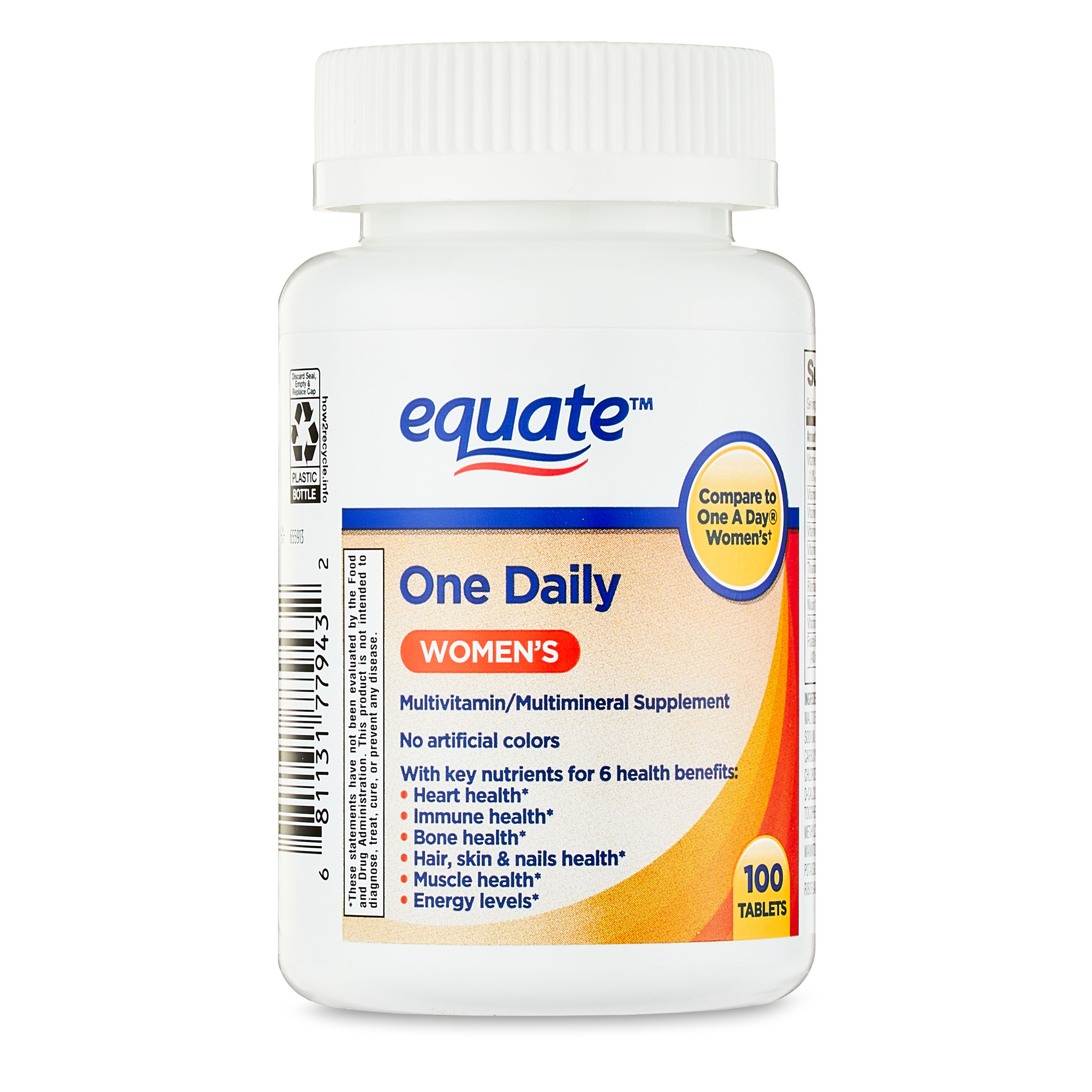 Equate One Daily Women's Tablets Multivitamin/Multimineral Supplement, 100 Count - image 1 of 10