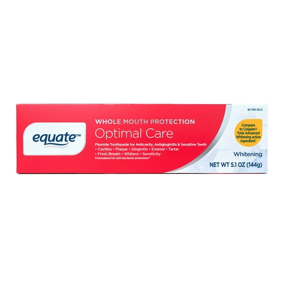 Equate Whole Mouth Protection Optimal Care Toothpaste, 5.1 oz, Compare to Colgate® Total Advanced Whitening Active Ingredient
