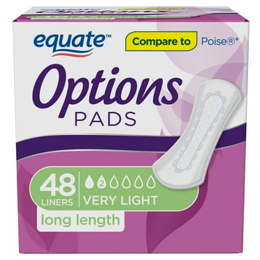 Equate Options Women's Incontinence Pads, Very Light Absorbency, Long Length (48 Count)