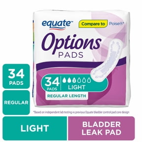 Equate Options Women's Incontinence Pads, Light Absorbency, Regular Length, Size 3, 34 Count