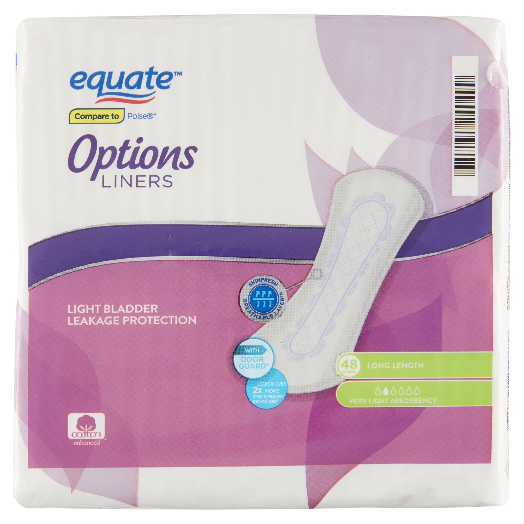 (2 pack) Equate Options Liners, Long Length, Very Light Absorbency, 48 Count