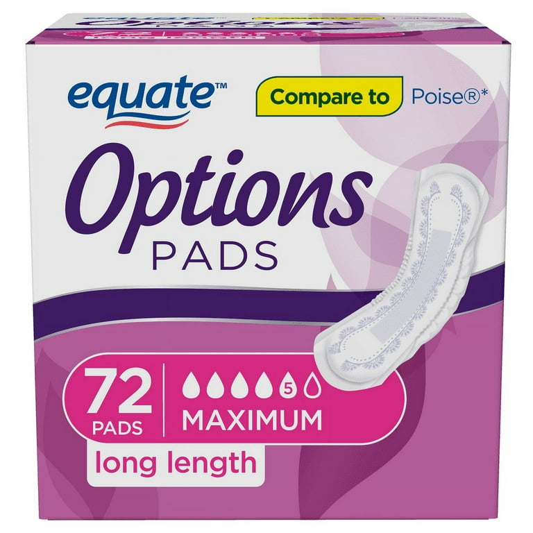 Equate Options Women's Incontinence Pads, Maximum Absorbency, Long