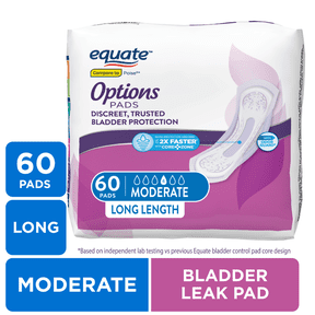 Equate Options Women's Incontinence Pads, Moderate Absorbency, Long Length, 60 Count