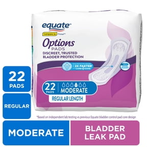 Equate Options Women's Incontinence Pads, Moderate Absorbency, Regular Length, 22 Count
