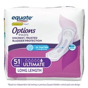 Equate Options Women's Incontinence Pads, Ultimate Absorbency, Long Length (51 Count), Compare to Poise®