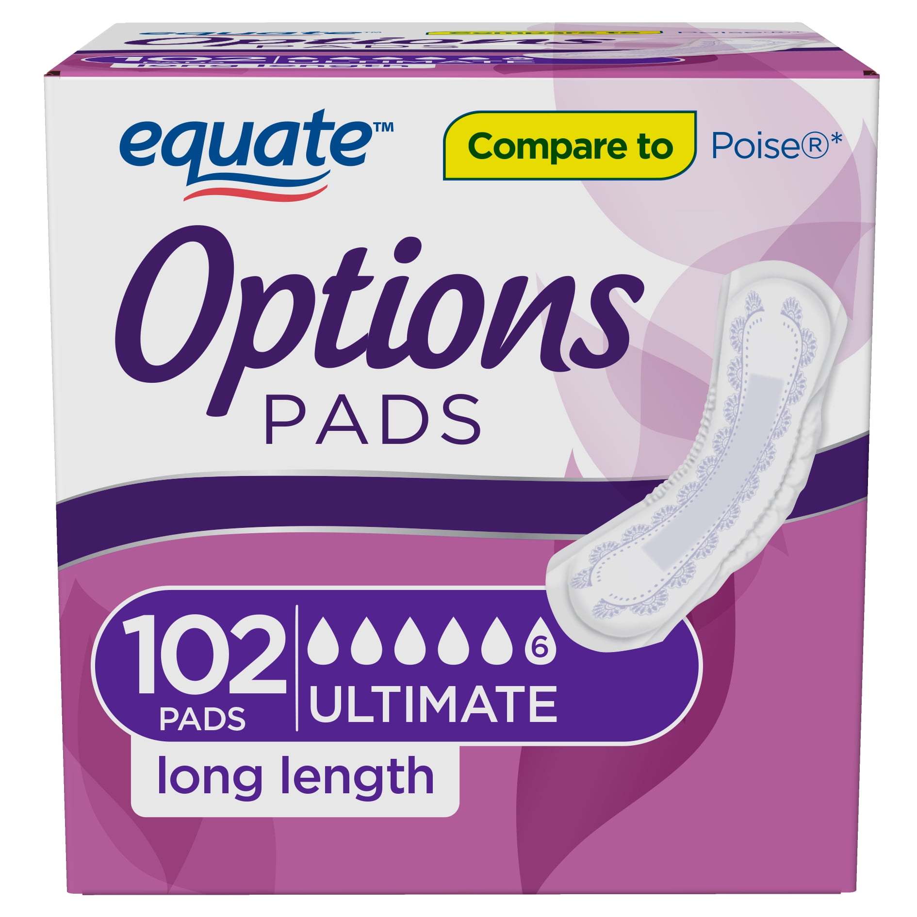 Equate Options Women's Incontinence Pads, Ultimate Absorbency