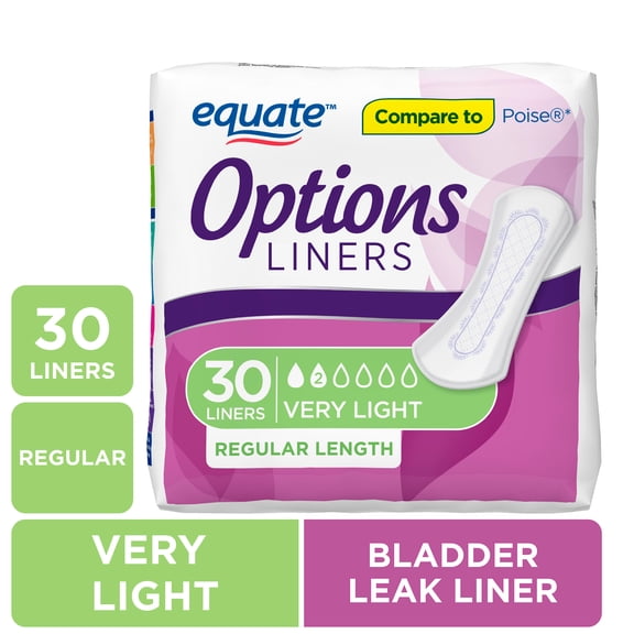 Equate Options Women's Incontinence Regular Length Pads, Very Light Absorbency, 30 Count
