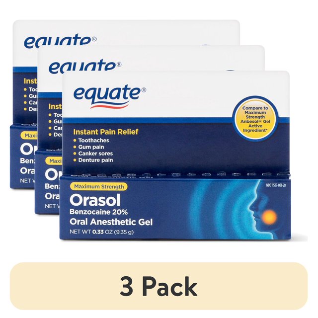 (3 pack) Equate Orasol Oral Anesthetic Gel, 0.33 Oz
