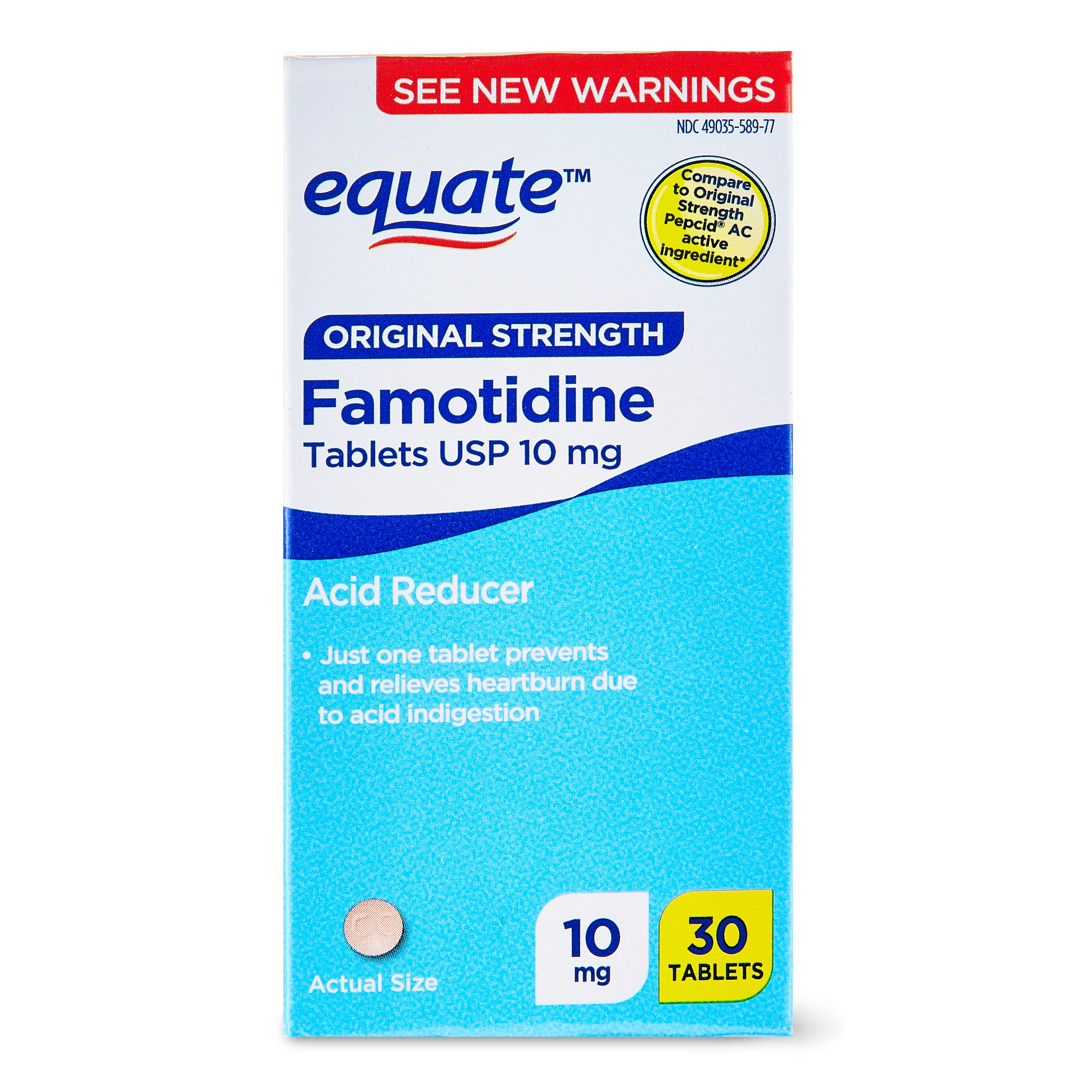 Equate Original Strength Famotidine Tablets, 10 mg, 30 Count