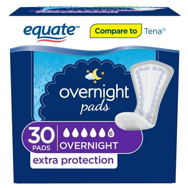 Equate Women's Overnight Contoured Pads, Ultimate Absorbency (30 Count), Compare to Tena®