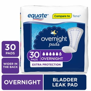 Toallas Sanitarias para Incontinencia Nocturna para Mujer Equate, Protección Extra, 30 Unidades