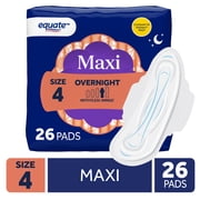 Equate Overnight Maxi Pads with Flexi-Wings, Overnight Absorbency, Size 4, 26 Count