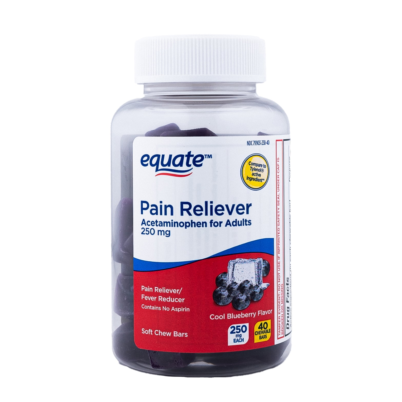 Equate Pain Relief Adult Chewable Bars, Cool Blueberry, Acetaminophen