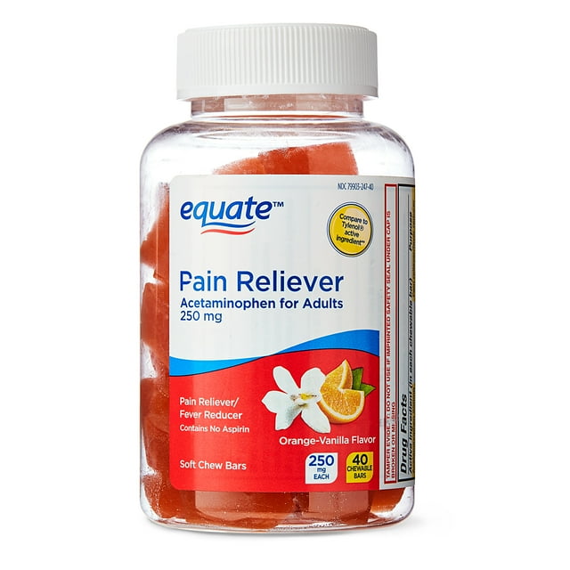 Equate Pain Relief Adult Chewable Bars, Orange Vanilla, Acetaminophen