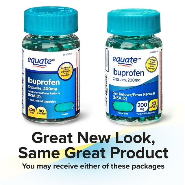 Equate Pain Relief Ibuprofen Softgels, 200 mg, 80 Count
