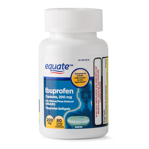 Equate Pain Relief Ibuprofen Softgels, 200 mg, 80 Count