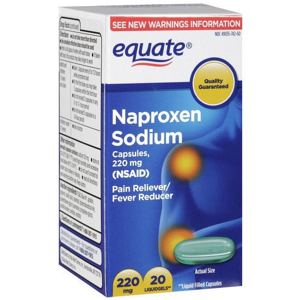 Equate Pain Relief Naproxen Sodium Gelcaps, 220 mg, 20 Ct