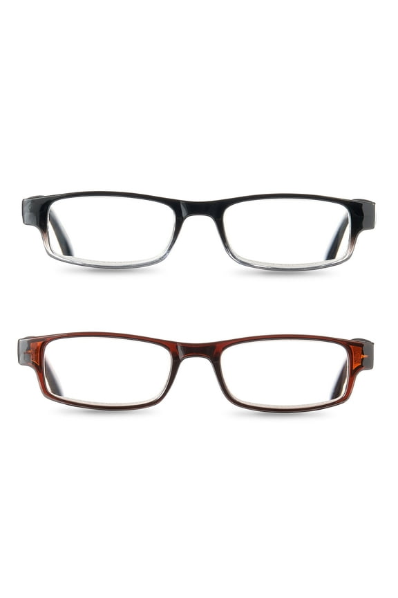 Phoenix Value 2-Pack Unisex Rectangular Reading Glasses with Case, +2.50