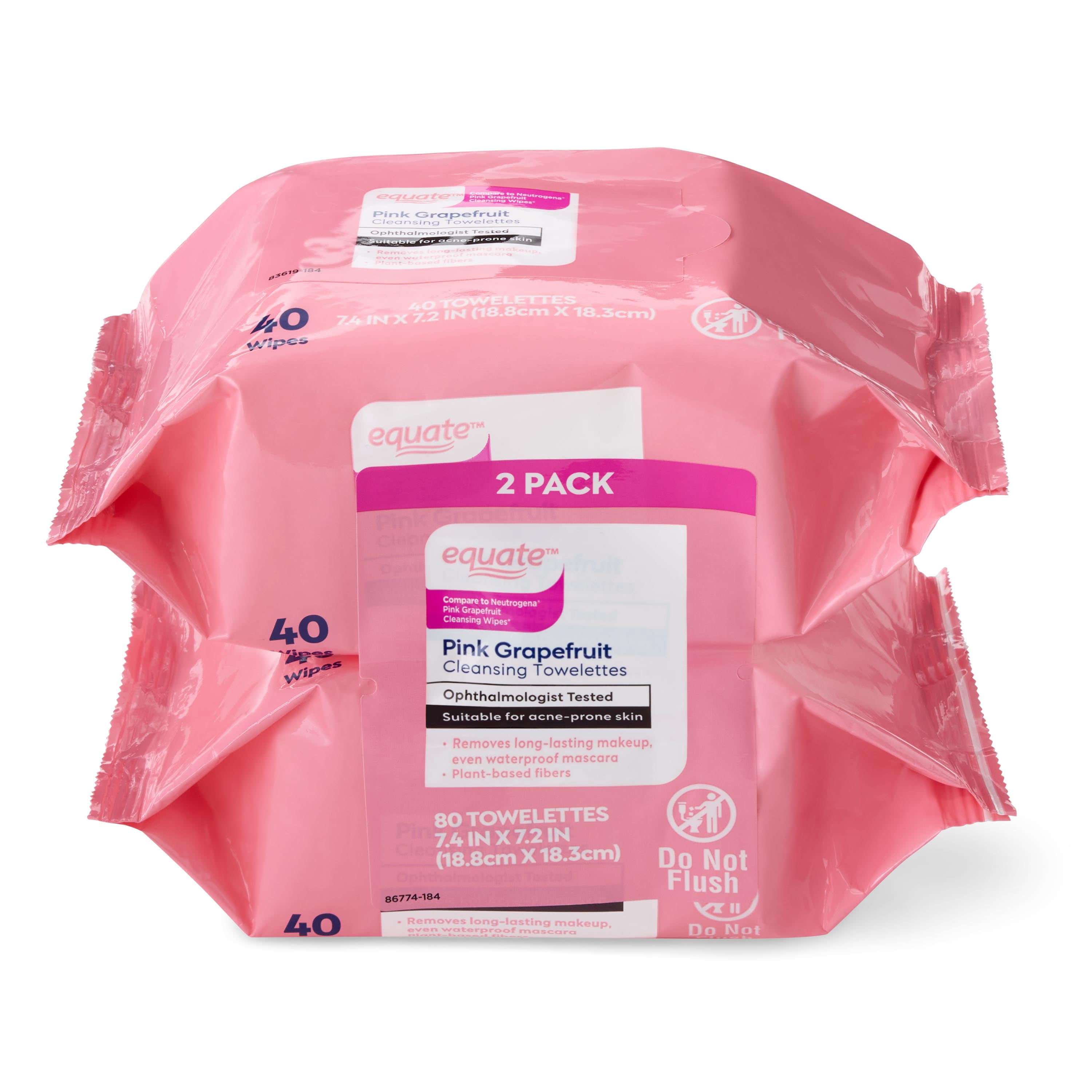 Equate Pink Grapefruit Cleansing Towelettes, 80 Count