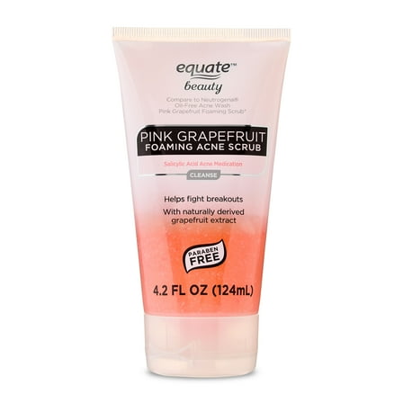 Equate Beauty Pink Grapefruit Foaming Acne Scrub, 4.2 fl oz, Compare to Neutrogena Oil-Free Acne Wash Pink Grapefruit Foaming Scrub