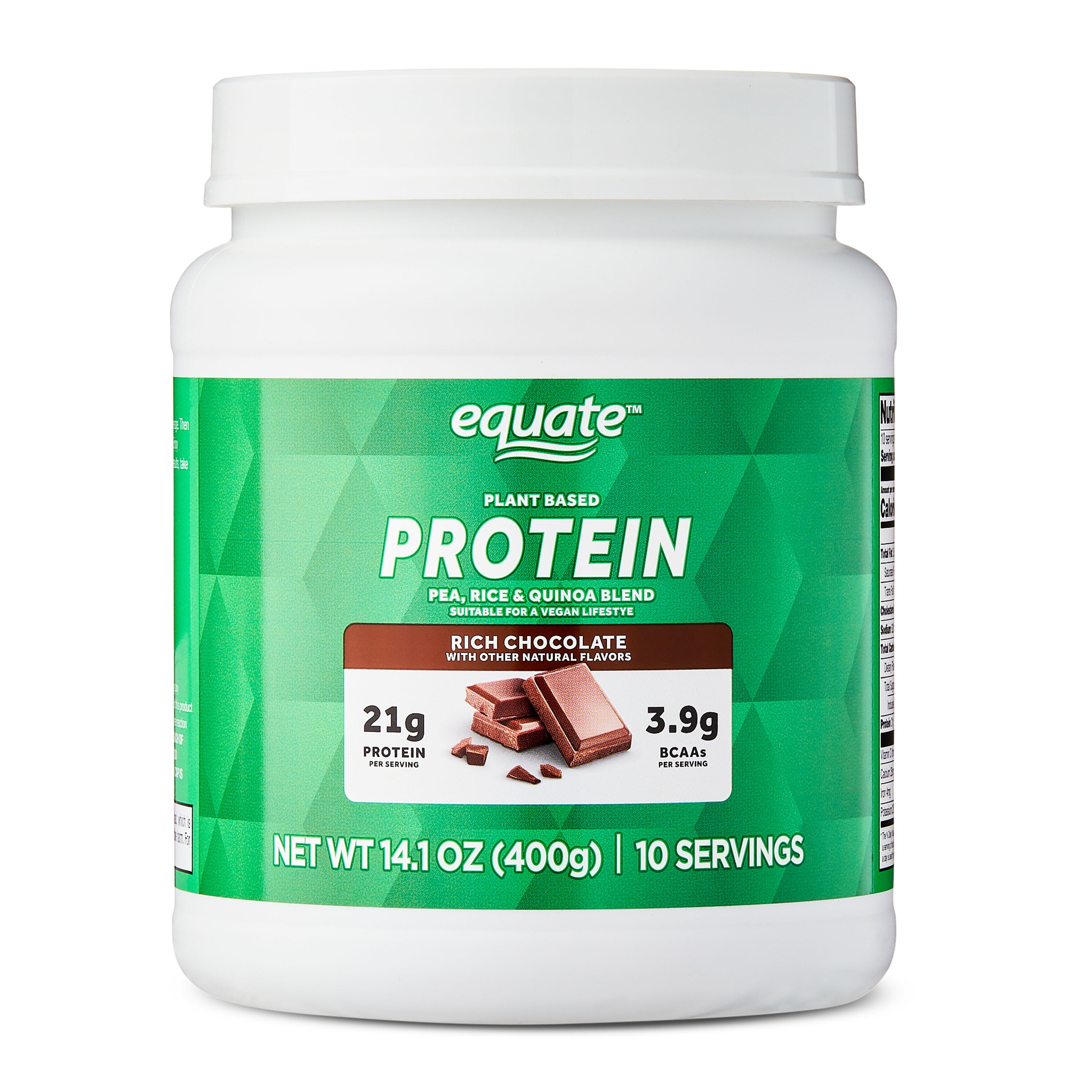 Equate Plant-Based Protein Powder Supplement, Rich Chocolate, 14.1 oz