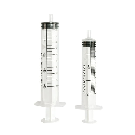 Equate Plastic Medicine Dosing Oral Syringe Set, 2 Tsp and 4 Tsp Capacity, 2 Pieces
