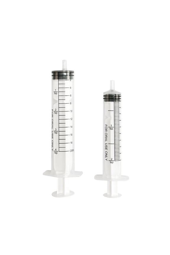 Plastic Medicine Dosing Oral Syringe Set, 2 Tsp and 4 Tsp Capacity, 2 Pieces