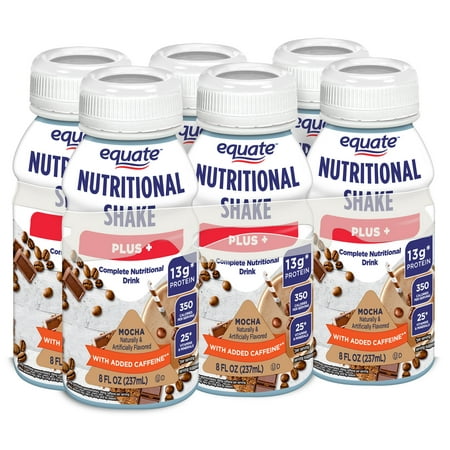 Equate Plus Mocha Nutritional Shake, 8 fl oz, 6 Count