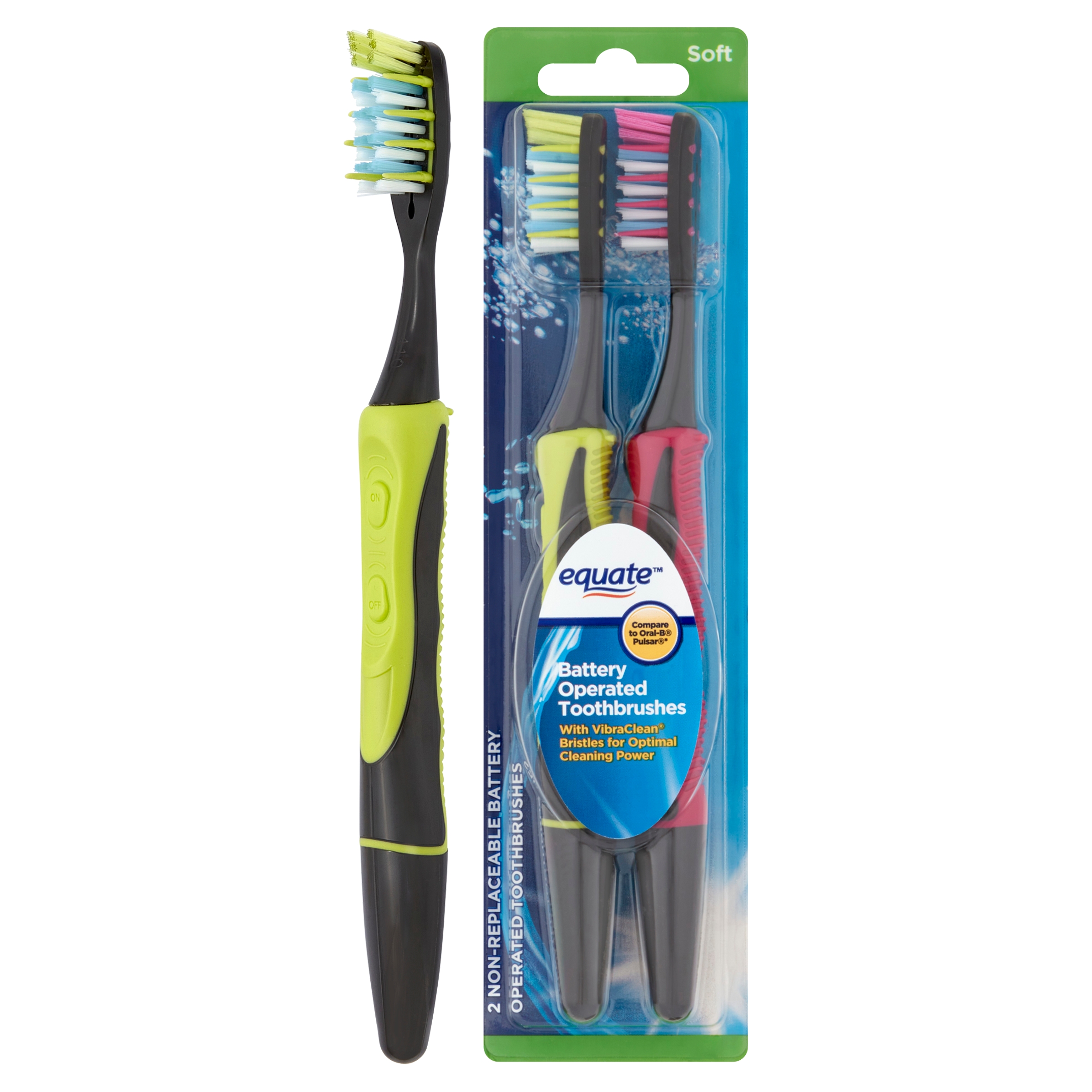 Equate Polaris Deep Cleaning VibraClean Toothbrush, Deep Cleaning Soft Bristles, Helps Remove Plaque, 2 Count - image 1 of 12