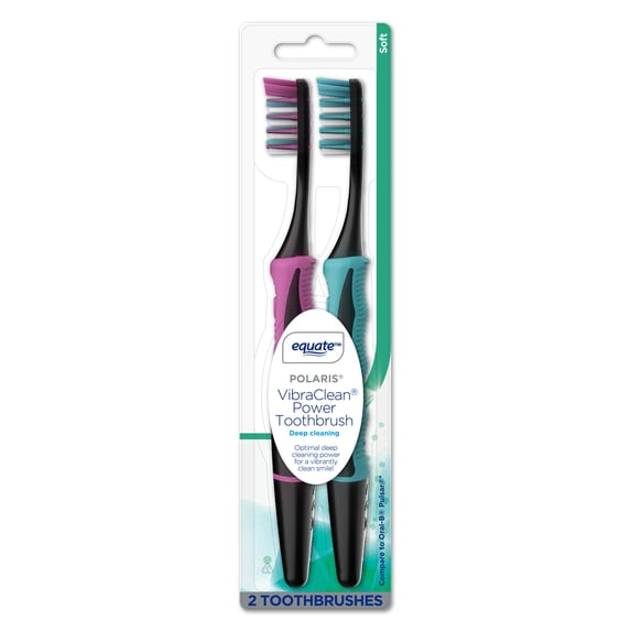 Equate Polaris Deep Cleaning VibraClean Vibrating Toothbrush, Soft, 2 Count